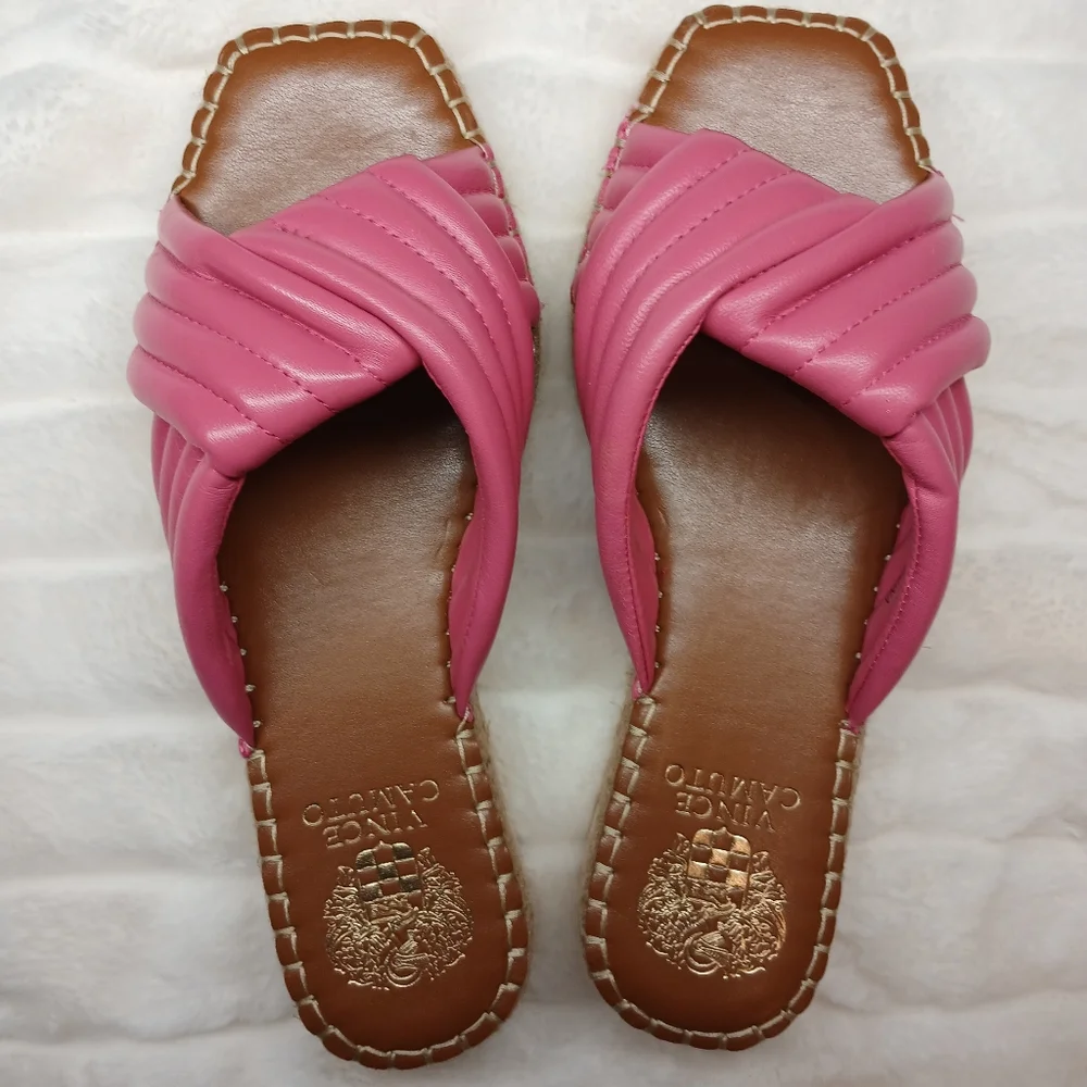 NWOT-Vince Camuto Women’s Pink Leather Slide Sandals Size 8 | - Picture 9 of 9